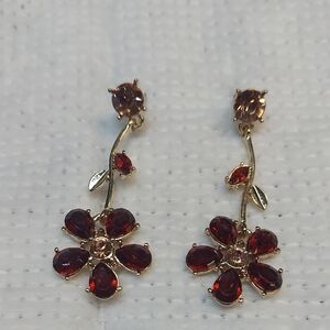 Elegant Gold and Red Floral Earrings